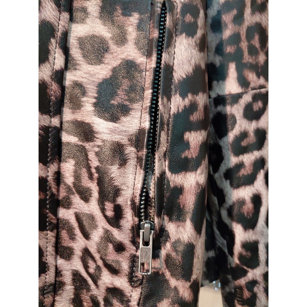 Jessica London Leather Jacket 18W Animal Print Women's Plus Full Zip Mobwife 90s - Picture 2 of 11